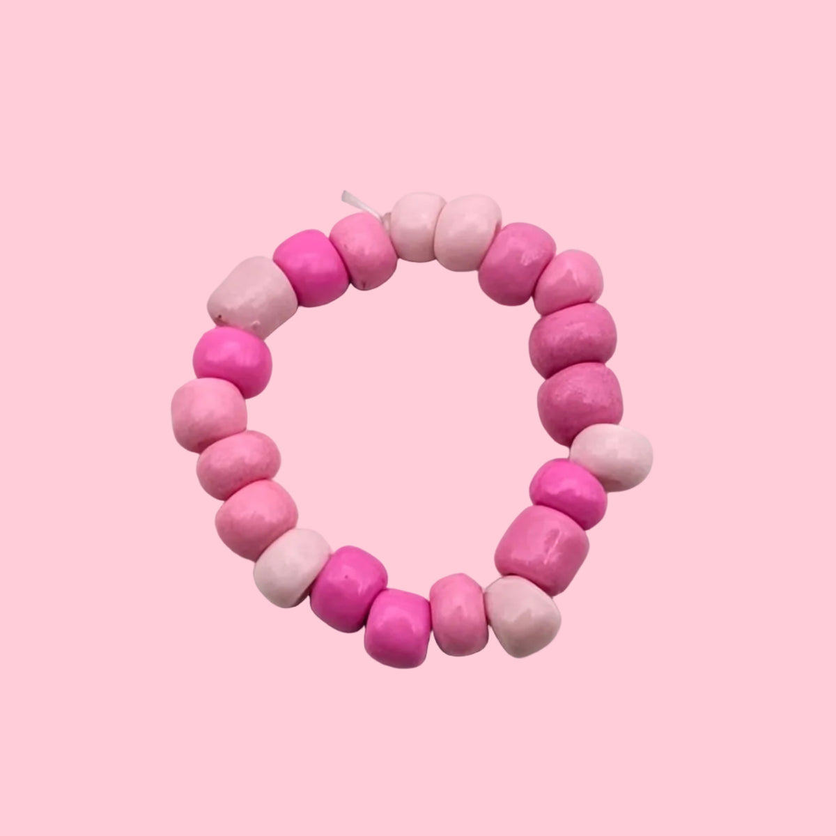 A beaded stretch ring featuring alternating pink and light pink round beads, displayed on a plain white background.